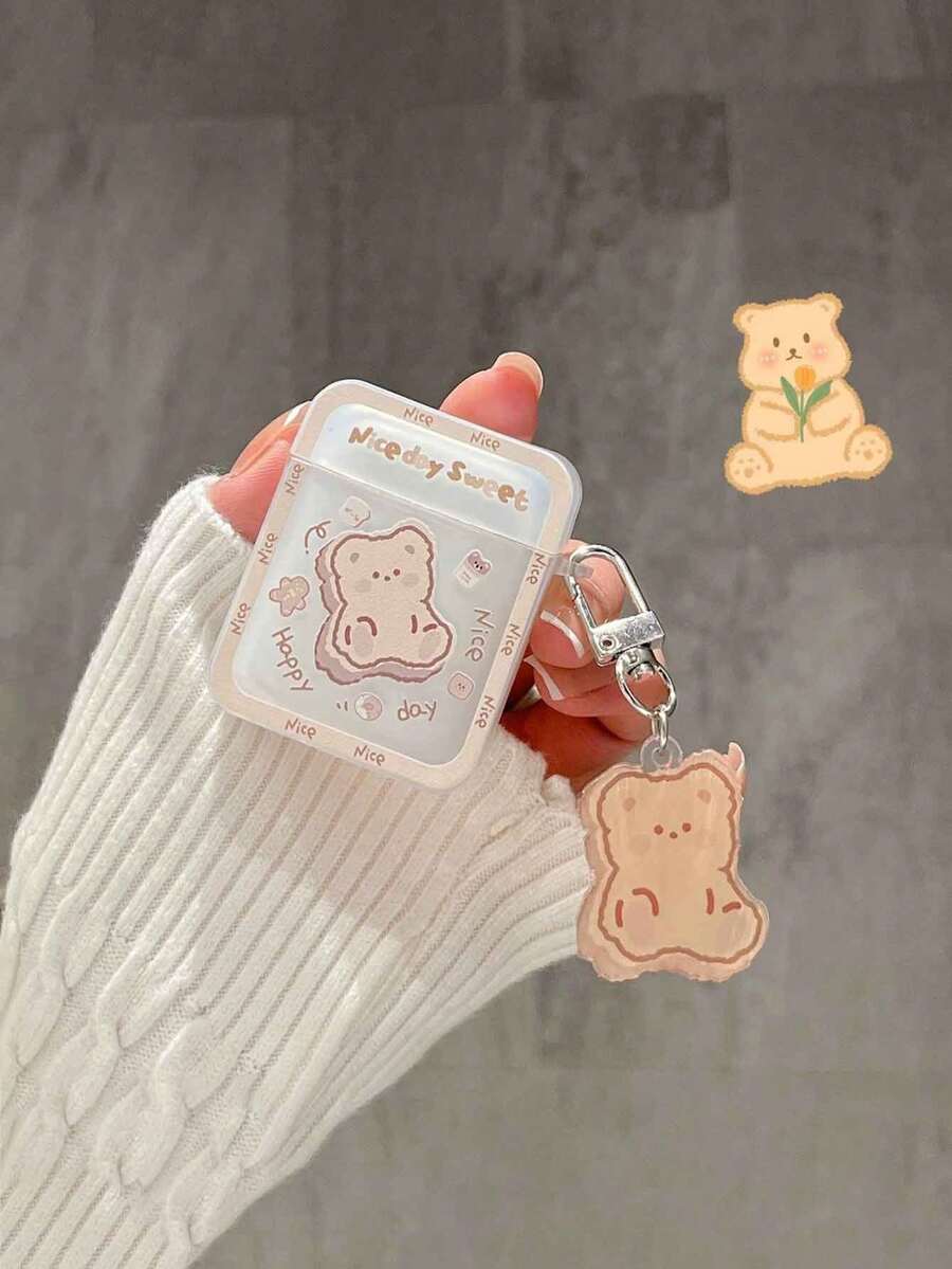 Cute Cookie Bear & Apple Series Earphone Protective Case, Soft Transparent Cartoon Case Compatible With Apple 2 - Multicolor - View 1