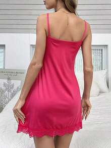 Camisón de pijama con tirantes y adorno de encaje para mujeres - Rosa Fucsia - Ver 2