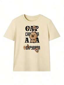 Camiseta con Capybaras Lindas y Texto "Capybara",Camiseta de manga corta de moda para primavera y verano de 2026, hecha en México, 180 gramos. Estampado de dibujos animados, modelo de pareja, apta para uso interior o exterior. Cuello redondo, unisex, ideal para oficina y ocio. Paquete de una pieza. - APR-P631577SLNDXZGY355 - Ver 2