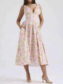 Long Strappy Dress With Open Back Print, Elegant Style Spring 2026 - 粉色 - 查看 3
