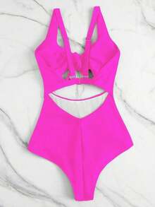 Swim Vcay Traje de baño de una pieza de unicolor negro elegante sin mangas, de cintura alta y con tirantes ajustables, para primavera/verano 2026 - Rosa Fucsia - Ver 6