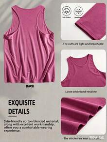 Women's Sunset Print Round Neck Casual Tank Top, Summer Summer Rose Red Sleeveless Vest - Màu Hồng Tươi - Xem 6