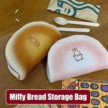 MIFFY 麵包造型化妝包，可愛絨毛兔子刺繡化妝袋，2 色粉色 & 棕色，適用於旅行、護膚品 & 文具收納 - 彩色 - 查看 10
