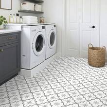 Set de 12 pegatinas de pared con patrón floral francés, pegatinas decorativas retro y gruesas para azulejos de baño, piso y pegatinas antideslizantes con flores y ladrillos para la renovación del fondo de la cocina, pegatinas de pared extraíbles - PTS007 - Ver 3