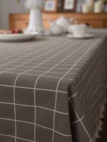 1pc Plaid Tablecloth With Tassels, Farmhouse Style Linen Tablecloth, Suitable For Kitchen, Dining Room, Party - Gray Plaid - View 2