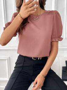 Blusa con mangas abullonadas, blusas de manga corta - Rosa vieja - Ver 1