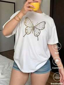 Soft, Fashionable Short-Sleeved T-Shirt For Spring And Summer, Made In Mexico, 200 Grams. Cartoon Print, Couple Design, Suitable For Indoor Or Outdoor Wear. Crew Neck, Unisex, Ideal For Office And Leisure. One-Pack, Elegant Women's Blouses - 白色 - 查看 7