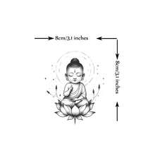1张莲花几何佛像临时纹身贴纸，男女通用，可贴于手臂、大腿、小腿、前臂等部位，防水逼真。 - 黑色 - 查看 5