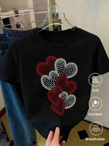 180g Made In Mexico, Spring/Summer 2026 Fashion Short Sleeve T-Shirt, Cartoon Print, Couple Style, Underwear/Outerwear, Casual Round Neck For Office, Unisex One Piece Top - 黑色 - 查看 2