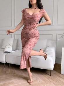 Vestido ajustado con estampado floral casual para mujeres, vestidos casuales para cumpleaños, ropa de mujer, vestidos de verano para el trabajo, vestido de graduación, vestidos elegantes para mujeres - Multicolor - Ver 3