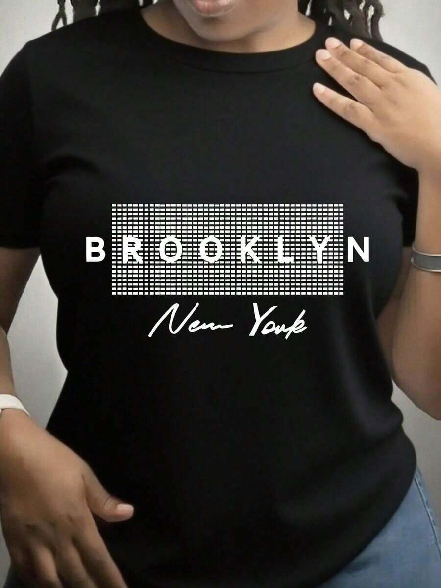 Women's Fun Printed T-Shirt - Casual Short Sleeve Crew Neck Top, Loose Fit, Machine Washable, Comfortable And Durable For All Seasons - Vintage Street Style Unisex Cotton Short Sleeve Crew Neck T-Shirt - 黑色 - 查看 1