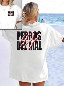 Red Claws Symbolizing Wild Strength And Rebellion Over Large Black Letters Conveying Energy And Inner Power. Modern Casual Double-Sided Women's T-Shirt - 白色 - 查看 8