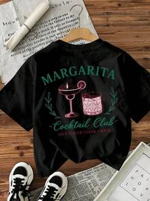 New Spring/Summer 2026 Collection "MARGARITA Cocktail Club" Women's Vintage Bartender T-Shirt, Casual Short Sleeve Crew Neck Top, Ideal For Bartender Parties, Everyday Wear And Weekends - Fun Women's Bartender T-Shirt, Machine Washable, Casual White - 黑色 - 查看 4