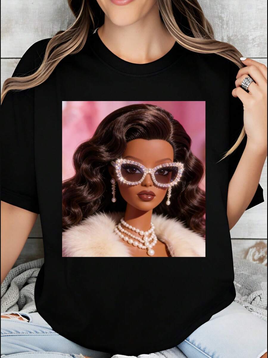 Una camiseta de manga corta para mujer de estilo retro y moderno, adecuada para actividades al aire libre en primavera y verano, una camiseta negra divertida y elegante, ropa casual unisex para mujeres y hombres, con estampados elegantes, 100 conjuntos de moda versátiles para vacaciones, marca de ropa de manga corta con estampados de anime, Camiseta de Mujer Clo.blusas para mujer,blusas casuales para dama,tops,, mujer premium,y2k,playeras de mujer curvy,ofertas y liquidaciones ropa mujer,playeras deportivas para mujer,,playeras de hombre, mujer,blusas>elegante AQ7O - Negro - Ver 1