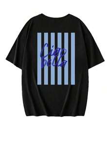 Women's Loose-Fitting T-Shirt With A Round Neck And Exquisite Print. Soft And Breathable Fabric, Comfortable To Wear, And Short Sleeves. Casual And Relaxed Fit, Versatile Style. Made From High-Quality 100% Pure Cotton (200 G). - 黑色 - 查看 3
