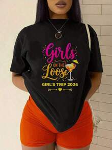 Women's Casual Style T-Shirt 2026, Global Travel And Cocktail Design, Summer Vacation, 100% Pure Cotton, Loose Fit Short Sleeve Top 2026 - Essential For A Cozy Summer And Casual Elegance - 黑色 - 查看 8