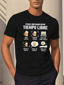 Korean Camiseta Original para Hombre con Diseño Gráfico Hobbies Cerveceros,Estilo Casual y Divertido,100% algodón,Ideal para Regalar y Amantes de la Cerveza.Graphic Tee - Negro - Ver 7