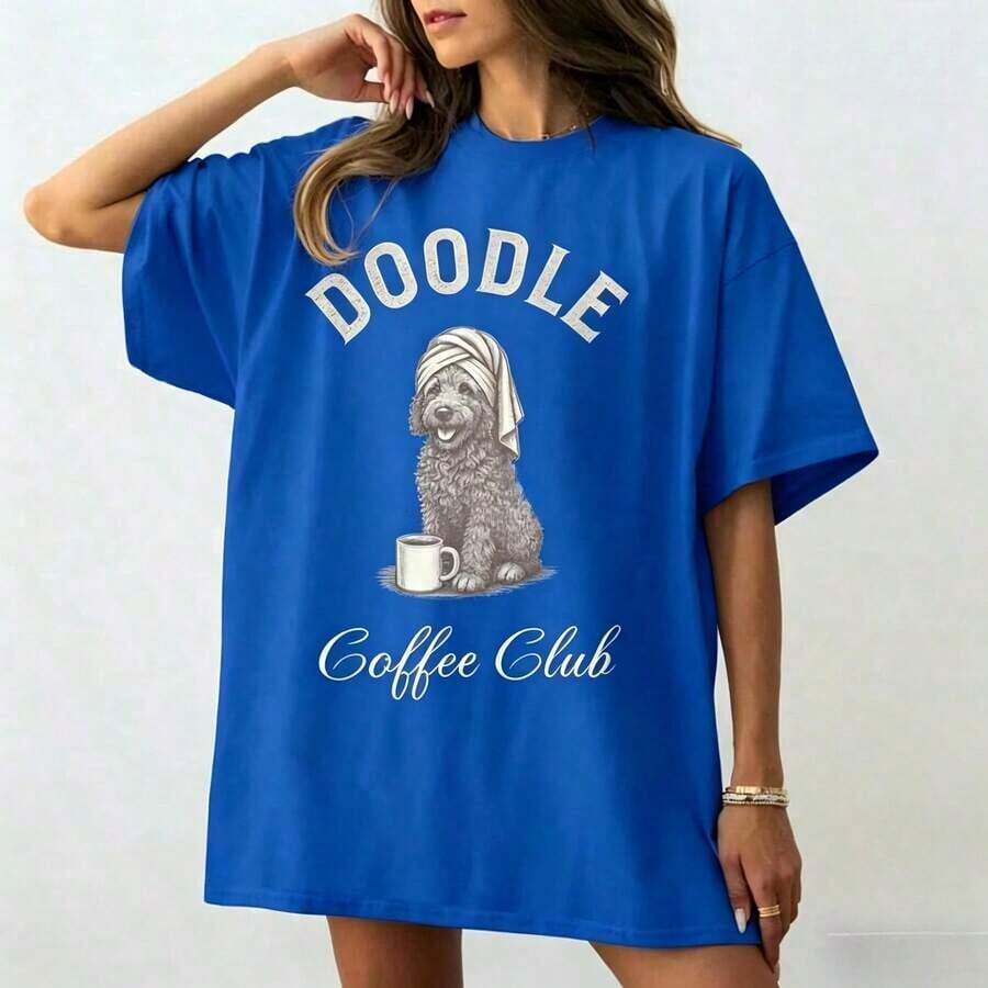 Doodle Coffee Club Co Comfort Co Lors® Shirt, Labradoodle Dog Shirt, Goldendoodle Mom Gifts, Labradoodle Crew Neck 100% Cotton Soft Fabric Short Sleeve Breathable And Cool - 藍色 - 查看 1