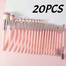 20pcs Professional Makeup Brush Set With Velvet Storage Bag, Soft Bristles, Convenient For Travel, Includes Foundation Brush, Eyeshadow Brush, Blending Brush, Eyebrow Brush, Etc. An Ideal Makeup Gift Set. - Pink - View 8
