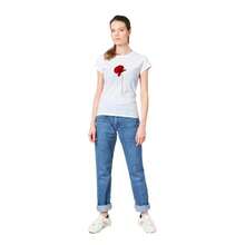 Camiseta de manga corta de punto jersey para mujer con ilustración floral vintage de una sola amapola roja, estilo clásico. VARIOS TAMAÑOS Y COLORES. - Blanco - Ver 5