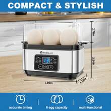 Tesslux Electric Rapid Egg Cooker, 6 Egg Capacity For Hard Boiled Eggs, Poached Eggs, Scrambled Eggs, Or Omelets Maker With Auto Shut Off, 304 Stainless Steel (Sliver) - Silver - View 2