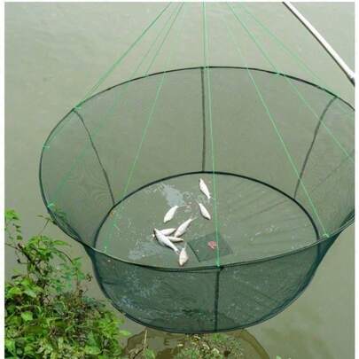 Folding Fishing Net Trap - Sturdy Durable Design With Comfortable Handle, Strong Rope, And Spacious Cage For Catching Fish, Crabs, And Other Sea Creatures - Portable And Easy To Store