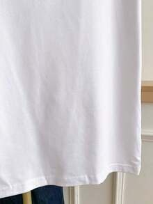 Camiseta casual de mujer de manga corta con cuello redondo y estampado de corazón en bloques de color - Blanco - Ver 5