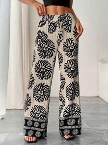 Pantalones sueltos para mujer con rayas azules de tiro bajo para vacaciones y uso informal - Multicolor - Ver 3