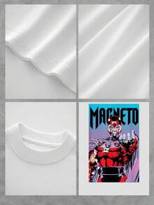 Image Of A Powerful Character With A Red Metal Helmet Extending His Hand, Displaying Strength And Control Over The Metal, A Symbol Of Power And Magnetism, Against A Vibrant Blue Background That Highlights His Energy. A Comfortable And Modern Casual Women's T-Shirt For Everyday Wear. - 白色 - 查看 4