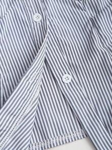 Blusa de mujer de nueva llegada sin mangas con lazo en la cintura y rayas ajustada - Azul marino - Ver 7
