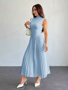 Vestido ajustado de línea A con pliegues elegante para mujer - Celeste - Ver 7