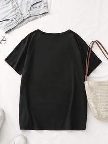 Fun Short Sleeve T-Shirt With Floral And Botanical Print - Vibrant And Fresh Black Roses - Casual And Sporty Style For Women, Energetic Anime Fashion, Unique And Comfortable Round Neck Design, Great Gift, Breathable, Sweat-Absorbent, Lightweight And Soft, Printed Sports T-Shirt - 黑色 - 查看 2
