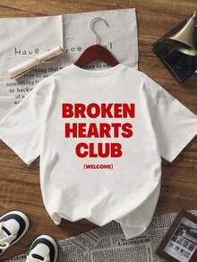 Under The Radar Women's Casual Black Short Sleeve Crew Neck Drop Shoulder T-Shirt With Broken Heart Print - Unisex Loose Cotton Urban Vintage Style - 白色 - 查看 6