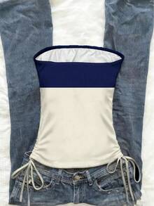 Top corto, top sin mangas con cordón ajustable en la parte delantera y corte entallado para mujer, top deportivo con tiras y estampado moderno para verano - múltiple - Ver 3