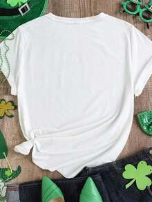 Plus Size Casual T-Shirt With A Print Of A Smiling, Healing Girl - 白色 2 - 查看 2