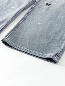 Jeans de pierna ancha para adolescentes, nuevos pantalones rectos con diseño bordado de moño, pantalones vaqueros holgados, pantalones vaqueros holgados para mujer, pantalones vaqueros holgados para niñas, pantalones vaqueros holgados para - Lavado ligero - Ver 7