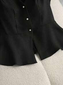 Nuevo top sin mangas con cuello en V y diseño de hebilla de metal minimalista y elegante que estiliza la cintura para mujeres, verano - Negro - Ver 5