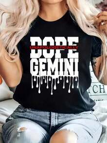Women's T-Shirt With Gemini Zodiac Design "Dope Queen King", 100% Pure Cotton, Round Neck, Short Sleeves, Breathable And Comfortable, Suitable For All Seasons, An Ideal Gift For Astrology Enthusiasts. - 黑色 - 查看 6