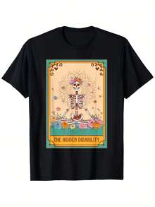 Vintage Street Style T-Shirt With A Vibrant Floral Skull Design, Designed Specifically For People With Chronic Illnesses And Hidden Disabilities. This Unisex, Loose-Fitting T-Shirt Is Comfortable And Suitable For Everyday Wear And Outdoor Activities. - 黑色 - 查看 6