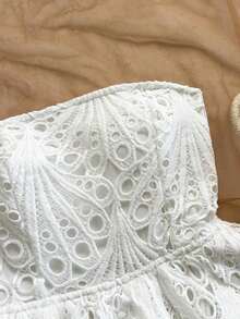 Blusa elegante bohemia y tropical sin tirantes, con hombros abiertos, espalda abierta y bajo con volantes, para mujer, ideal para uso casual, resort, playa, boda, graduación, brunch, Día de San Patricio, vacaciones de primavera, Pascua, festivales - Blanco - Ver 4