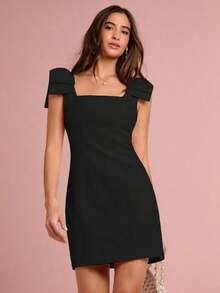 Vestido mini rosa con gran lazo en el hombro, sin mangas, estilo princesa, romántico para mujer, dulce y elegante para vacaciones, citas, fiestas, graduación, invitadas a bodas, vestido de fiesta, vestidos de verano para mujer, ropa de verano - Negro - Ver 12