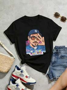 Camiseta de manga corta con cuello redondo suave y casual de verano para mujer, estilo rugby, estilo universitario, tops para salir, algodón, vintage, estilo callejero europeo y americano, casual deportivo, estilo unisex, estilo casual urbano, tops bonitos, generación Z, curvas, ropa Y2K, camisetas divertidas, tops para damas, conjuntos de vacaciones para mujeres, top lindo, camiseta gráfica, conjuntos de primavera, camisetas holgadas, ropa de calle retro, estilo de los 90, estilo de los 2000, subcultura, top negro, tops blancos, conjunto de fiesta de los 90. Negro - Negro - Ver 4