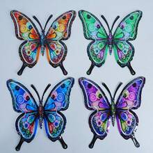 4 piezas Decoración de pared de mariposas de metal coloridas para el jardín, adornos colgantes para valla de patio al aire libre, arte de pared estilo pintado, decoración del paisaje - 4 piezas de mariposa - Ver 11