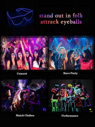 Kính phát sáng LED, kính neon nhấp nháy cho tiệc, kính disco rave bằng nhựa chạy bằng pin AA (không bao gồm pin), trang trí lễ hội sáng tạo cho hộp đêm, lễ hội âm nhạc, tụ tập, quà tặng Ngày của Mẹ hoàn hảo