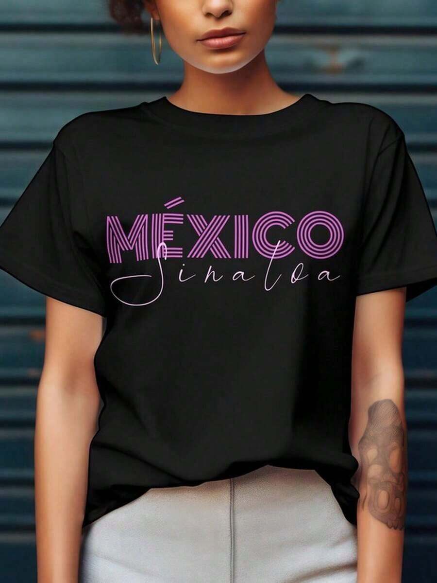 Sina-Loa Mexico T-Shirt, Made In Mexico, One Size Fits All (T-EE220gsm), Breathable Pure Cotton T-Shirt – Lightweight And Soft, Perfect For Everyday Wear, Workouts, Or Leisure On Vacation. Also A Great Choice For Birthdays Or Everyday Surprises. Short-Sleeved T-Shirt. - 黑色 - 查看 1