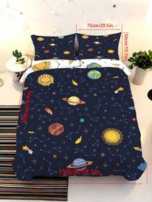 2/3件組 銀河太空行星星座兒童床上用品套裝，深藍色太陽系星星流星印花被套組，柔軟輕盈外太空床品套裝，適用單人/雙人/加大床 - 彩色 - 查看 16