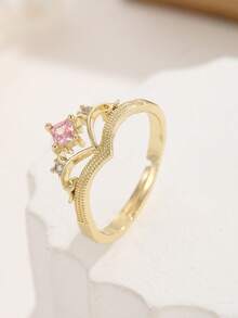 Nhẫn hình trái tim và bướm màu hồng mạ vàng 18K dễ thương, đính đá Cubic Zirconia, nhẫn hở có thể điều chỉnh kích thước, trang sức ngọt ngào và lãng mạn dành cho nữ. - Nhiều màu - Xem 7