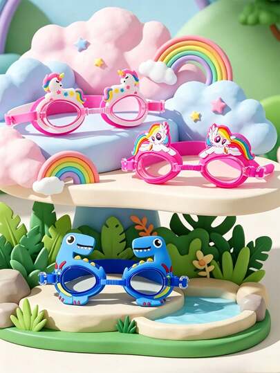 Cute Cartoon Children's Swimming Goggles, Anti-Fog And Leak-Proof Swimming Goggles, Adjustable Silicone Strap, Children's Goggles, Suitable For Swimming Pools, Beaches, Water Parks