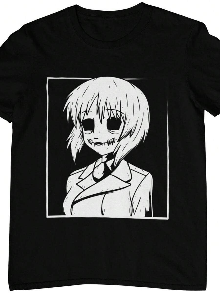 Camiseta de anime gótico okkulte j1apanische Kunst Illustration Goth Girl Zombie Gothic Shirt aus 100 nachhaltiger BioBaumwolle XS5XL.220g uniS1ex camiseta de algodón puro iD1real weight para todas las estaciones, adecuada tanto para hombres como para mujeres. Tejido duradero de alta calidad, suave al tacto y de larga duración. Top transpirable, adecuado para la ropa de otoño y de vacaciones de las mujeres. - Negro - Ver 1