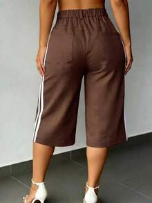 Women's Woven Bermuda Shorts Side Stripe Utility Details Straight Leg Non-Stretch Solid Color Cargo Shorts Brown Summer - Brown - View 3